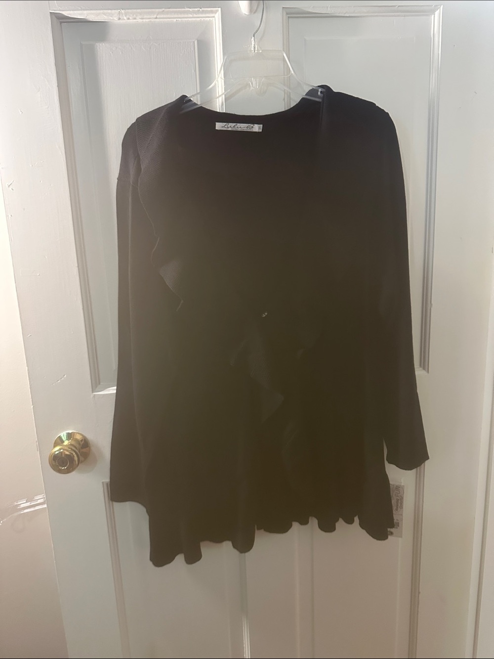 Lulu B Black Ruffled Open-Front Women's Sweater